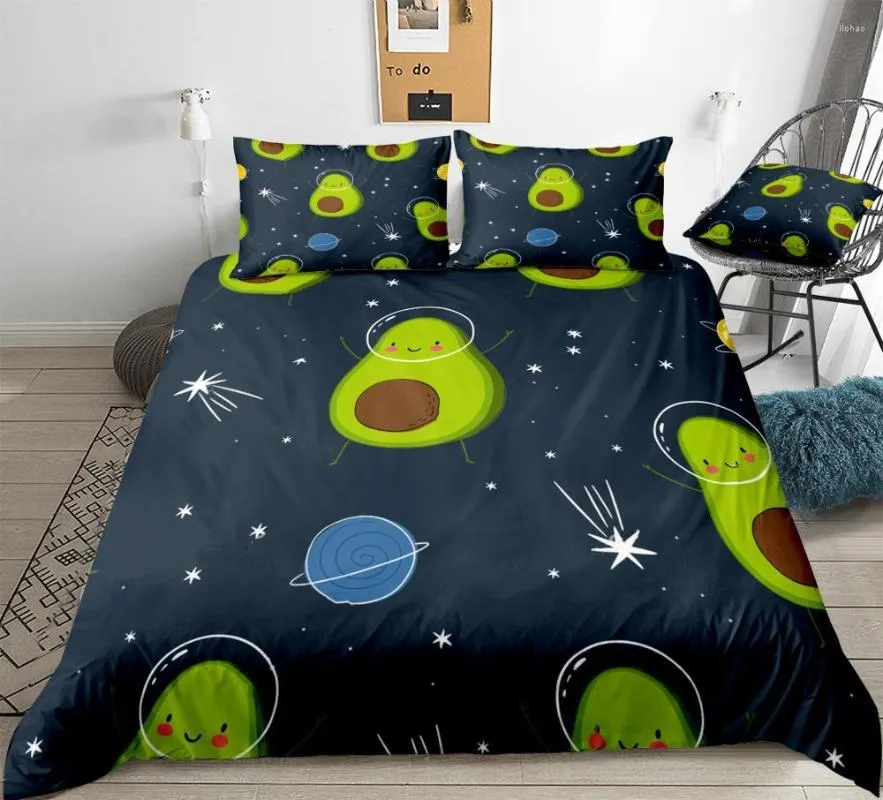 Beddengoed sets cartoon avocado set grappige fruit dekbedovertrekruimte ruimtebed voor kinderen geometrische beddenbladen schattig home textiel