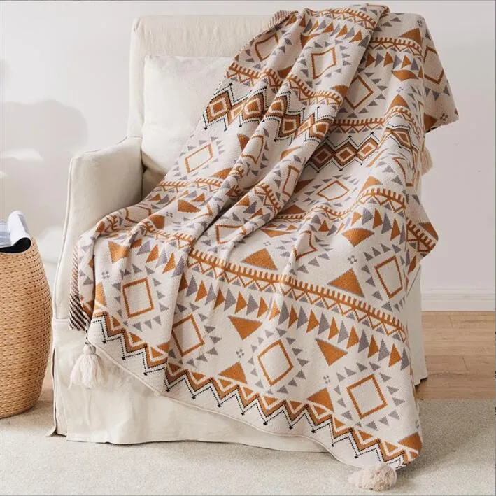 Fleece Bohemian Blankets Sofa Tassel Knitted Cover Blanket Jacquard Air Conditioning Blankets Nap Bedroom Outdoor Camping Carpet Bedspreads Couch