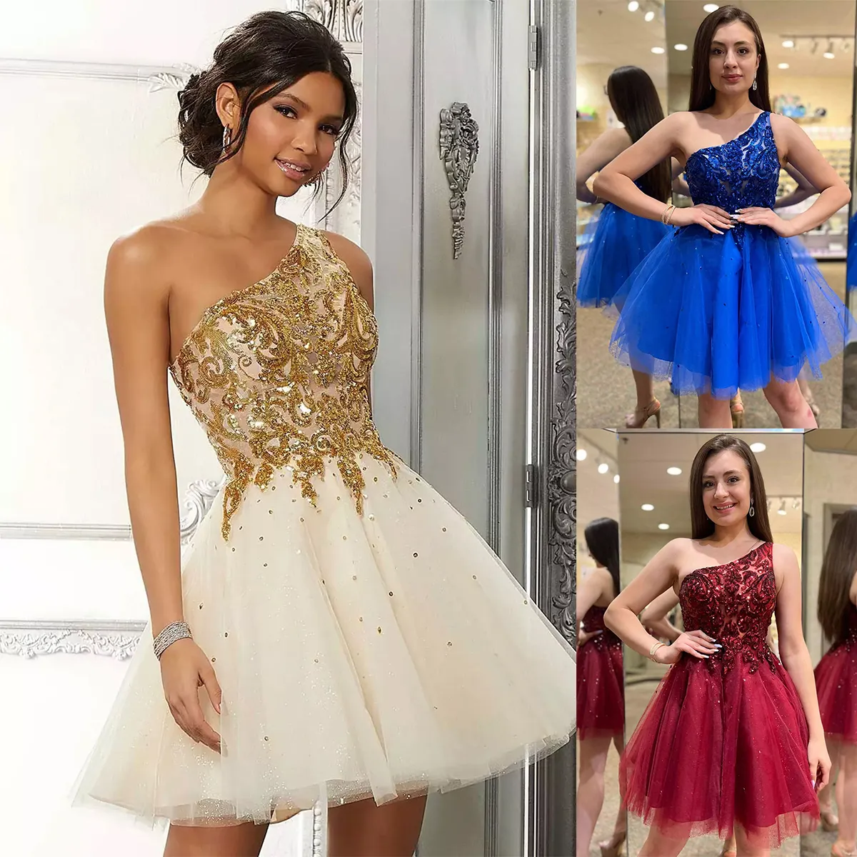 Glamorous Ball Reps Prom Bir omuz kolsuz kabarık net etek payetler sırtsız fermuar artı boyutu özel yapılmış parti elbisesi vestido de noite