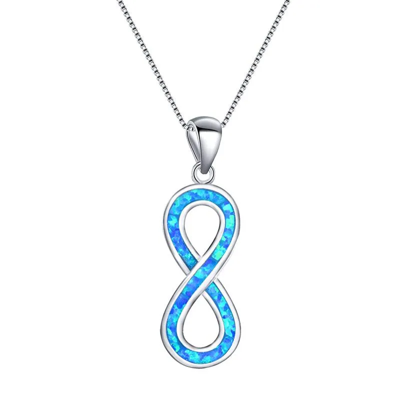 Collane con ciondolo Simpatici pendenti Boho femminili Big Infinity Collana con opale di fuoco blu bianco Matrimonio color argento per le donne Ciondolo