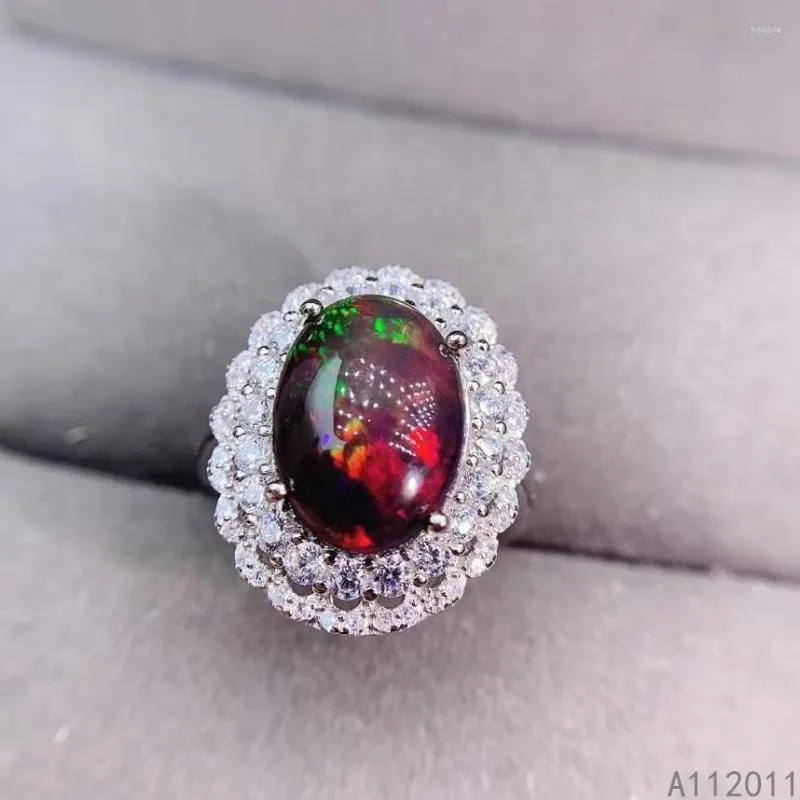 Clusterringen kjjeaxcmy fijne sieraden 925 sterling zilver ingelegde natuurlijke zwarte opaal vrouwelijke ring mode -ondersteuning detectie