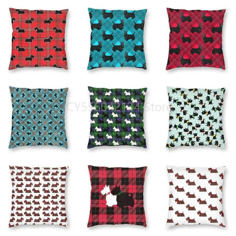 Pillow Luxury Scottish Terrier Plaid Tartan Print Square Pillowcover Home Decor Scottie Dog S Throw Case For Sofa Car