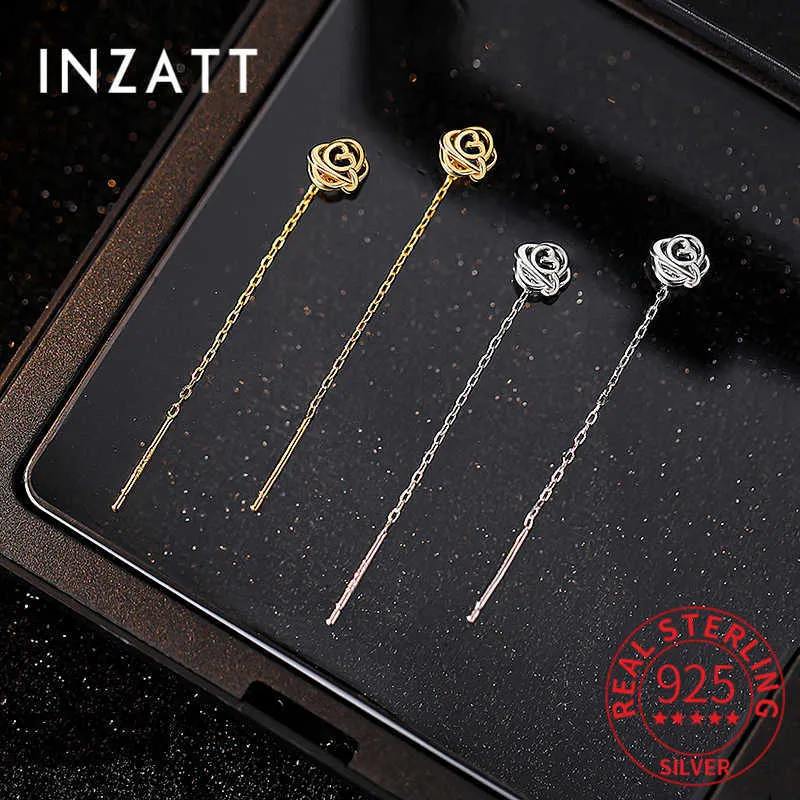 Charm INZATT Real 925 Sterling Silver Hollow Flower Tassel d Earrings For Women Cute Plant Fine Jewelry Minimalist Accessories L230309