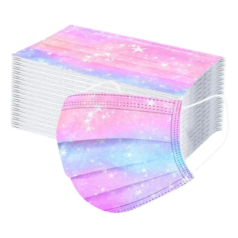 Masques de fête 50pcs Masque jetable adulte Tie-Dye dégradé imprimé à trois couches non tissé Halloween Cosplay Masque anti-poussière Mascarilla