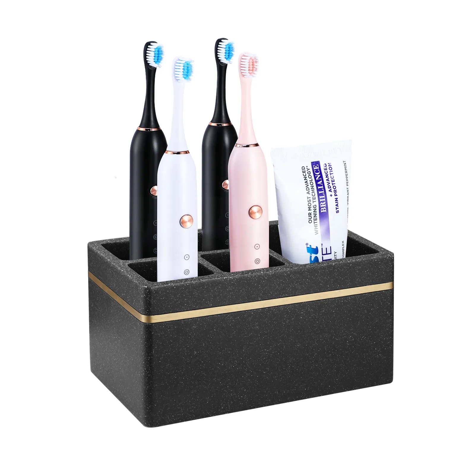 Tandborstehållare Luxspire harts elektrisk tandkrämhållare Stand Caddy 5 Slots Badrum Vanity Countertop Storage 230308