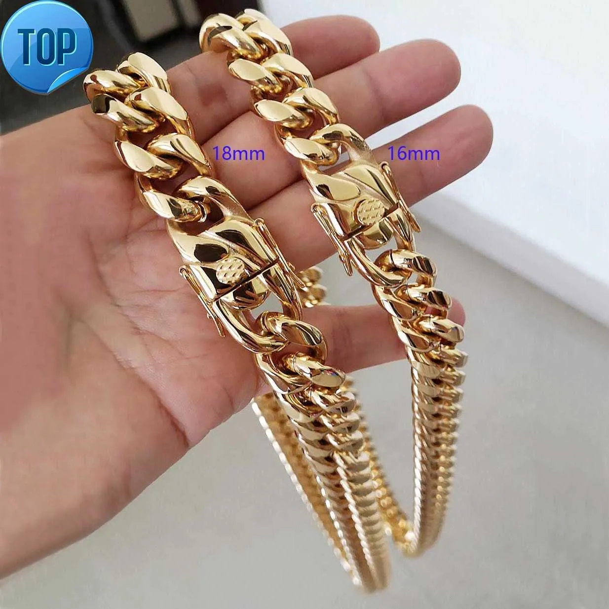 16MM 18MM Uomo Hip Hop Cuban Link Collane Bracciali Girocollo Gioielli Altamente lucidato Casting Catene Doppie chiusure di sicurezza