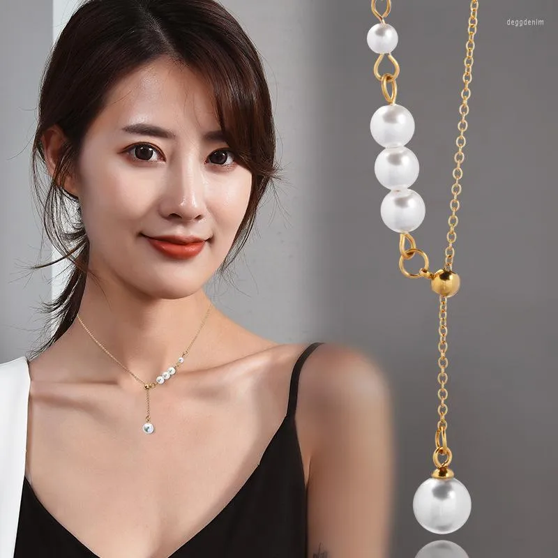 Pendant Necklaces 2023 Simple Pearl Necklace Women Y Shape Adjustable Choker Color Protection Collarbone Chains Jewelry