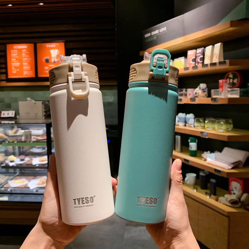 Water Bottles 1pc Thermos Bottle with Straw 530ml 750ml Stainless Steel Thermal Cup Car Insulated Flask Water Tumbler for Outdoor Sports 230309