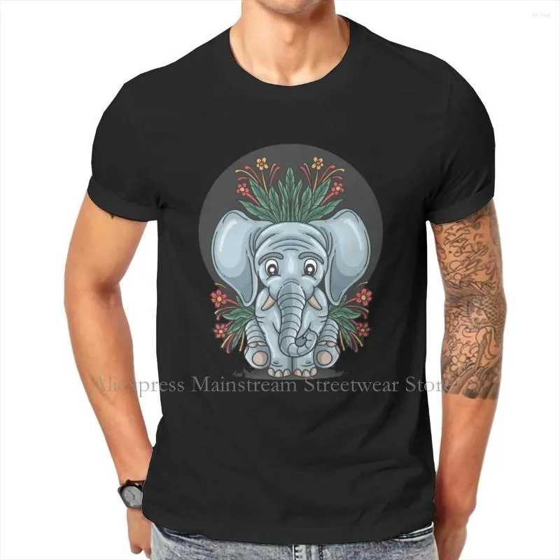 メンズTシャツは花の特別なTシャツを着たかわいい小さな象2023快適なデザイングラフィックシャツ短袖