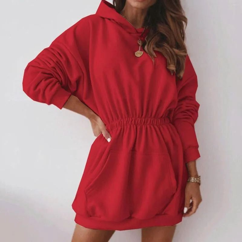 Freizeitkleider Damen Street Langarm Sweashirt Top Kapuzenreißverschluss Einfarbig Warmes Kleid Womens Athletic Hoodies Pullover