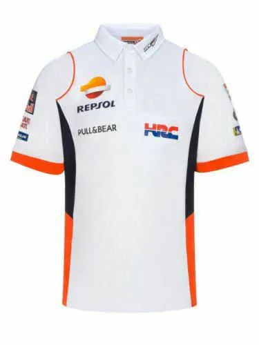 2023 New F1 Team Polo Men's Summer Breathable Shirt Hrc Racing Motorcycle for Honda Repsol Moto Gp White Motorbike T-shirt