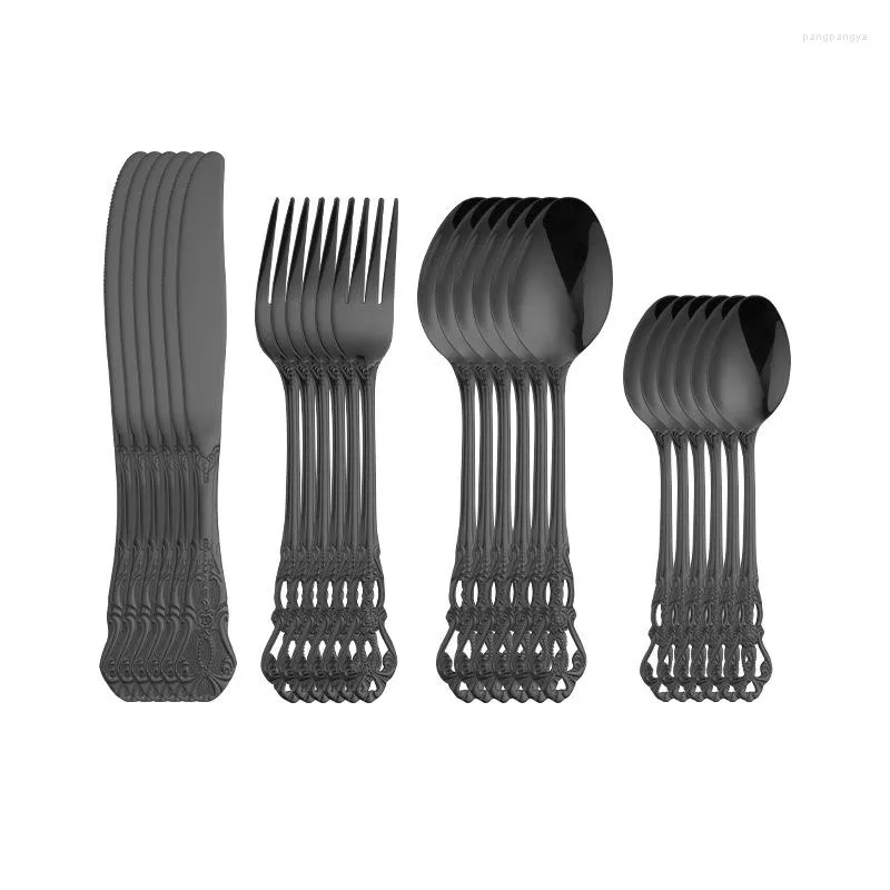 Dinnerware Sets Black Gold Stainless Steel Cutlery Set Knife Fork Teaspoon Spoon Kitchen 24 Pieces Green Table Supplies