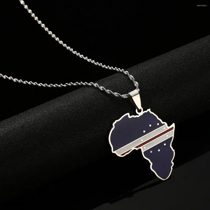 Pendentif Colliers Africain Original Cabo Verde Drapeau Unisexe Acier Inoxydable Afrique Carte Bijoux