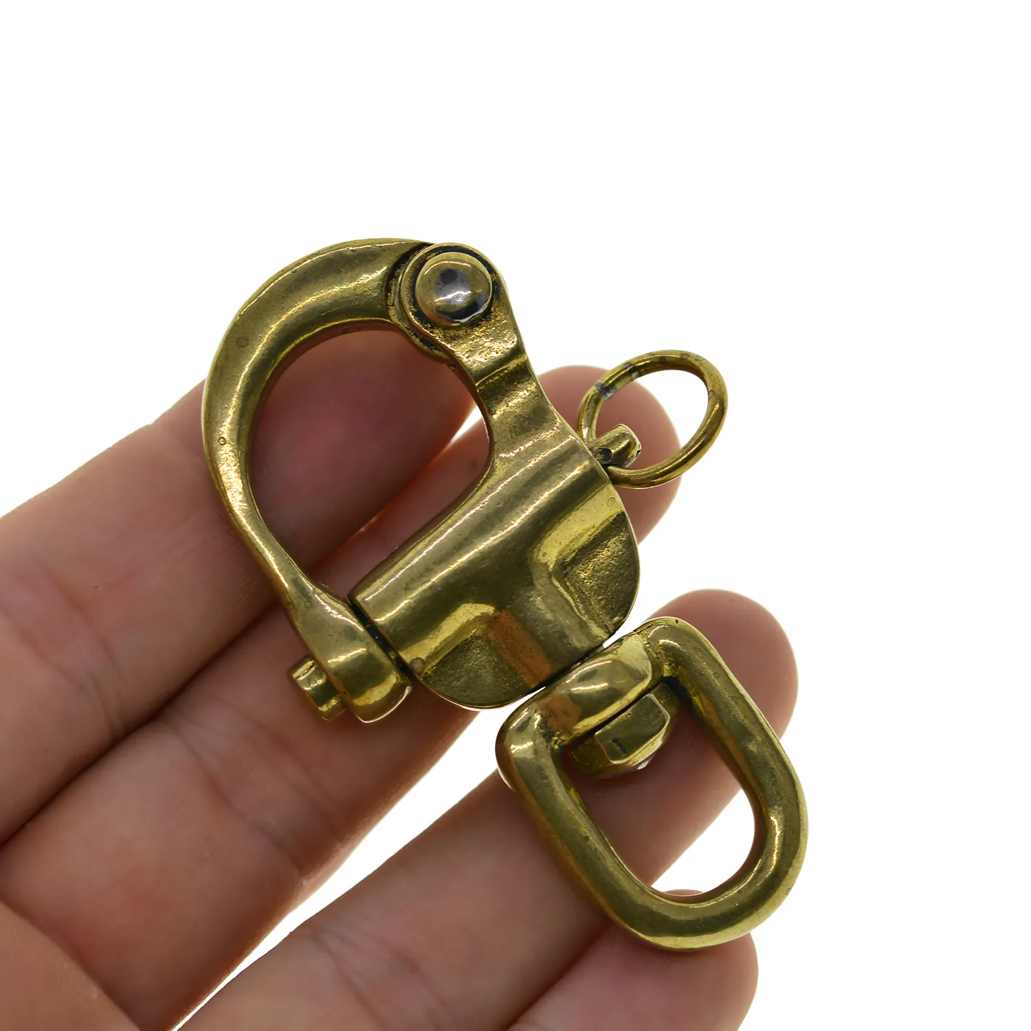 Key Rings solid brass Large sweden swivel snap pull lock carabiner hook quick release nautical leather craft DIY keychains FOB