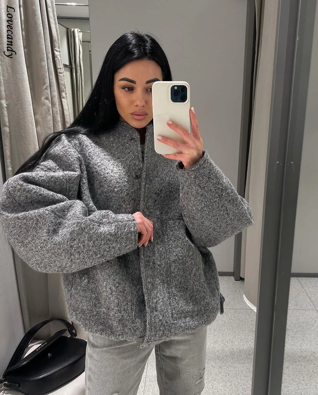 Women's Jackets Women's Jackets With Buttons Bombers Grey Long Sleeve Coat Lady Warm With Pockets Outwear Jackets Spring Winter 230309