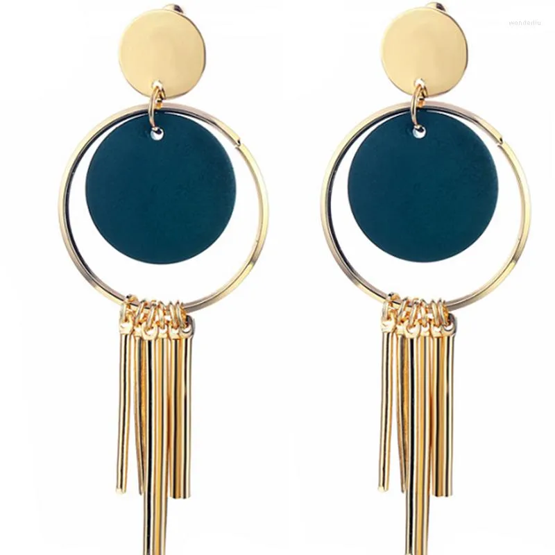 Dangle Earrings Fashion Round Wooden Shaped Zinc Alloy Drop Tassel Party Stud Ear For Women Jewelry