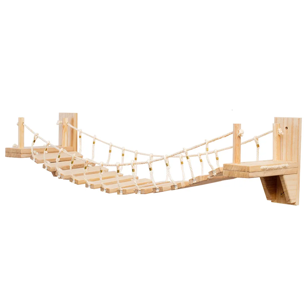 Kattmöbler Scratchers Wall House för Tree Sisal Rope Toys S Anpassade massivt trä Elevated Playground Suspension Bridge Pets Pet 230309