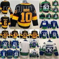 Vancouver Hockey 53 Bo Horvat Jersey 6 Brock Boeser 40 Elias Pettersson 43 Quinn Hughes 35 Thatcher Demko Reverse Retro Team Blue White