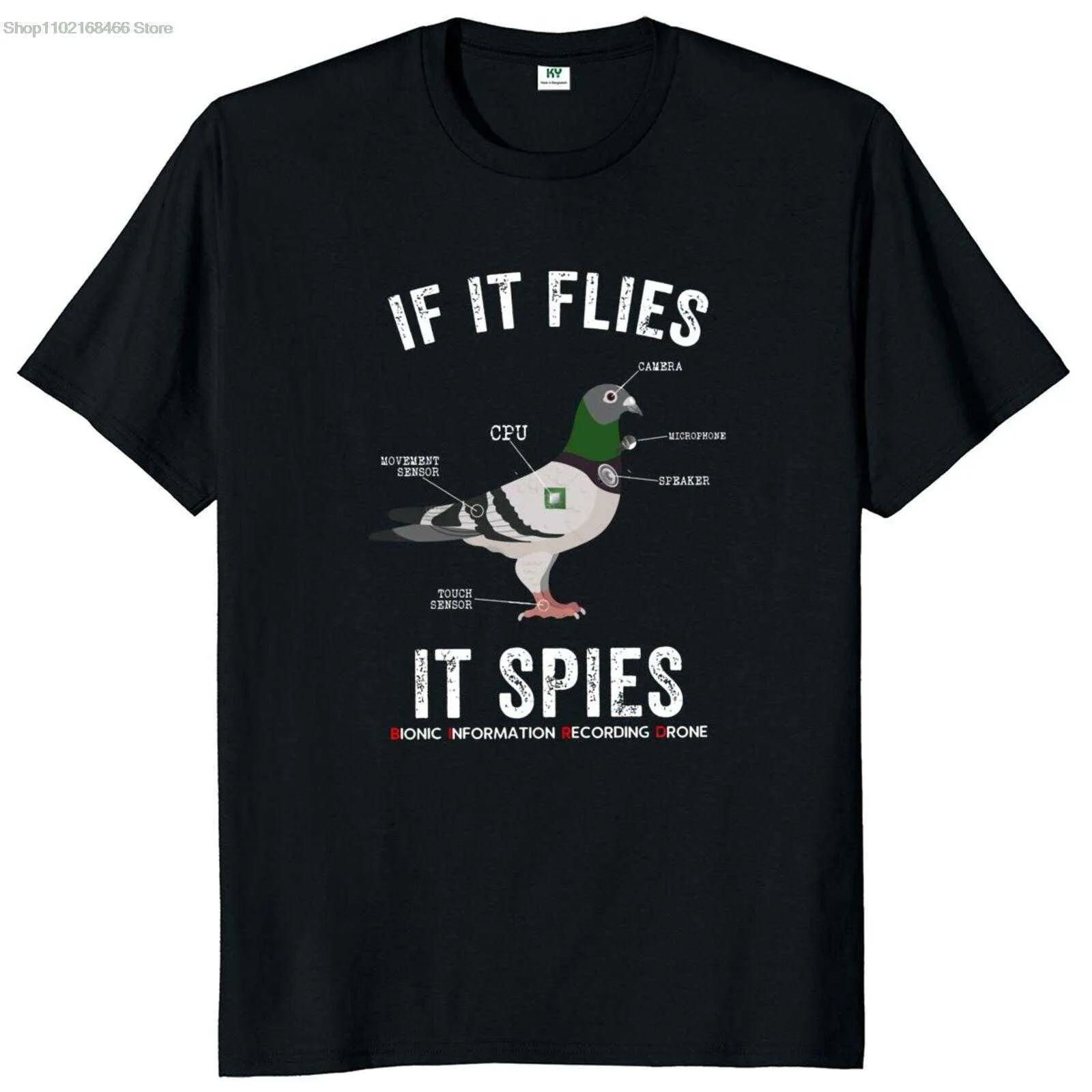 Heren t-shirts Als het vliegt, spioneert het vogels zijn geen echt t-shirt grappig nerd drone complottheorie klassieke t-shirts 100% katoen voor unisex g230309