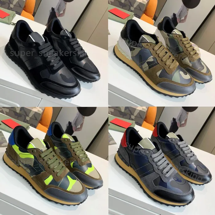 New Rivet Camouflage Running Shoes Suede Stud Stylist shoes Men Sneakers Checkered Studded Flats Mesh Camo Fashion Trainers 38-46