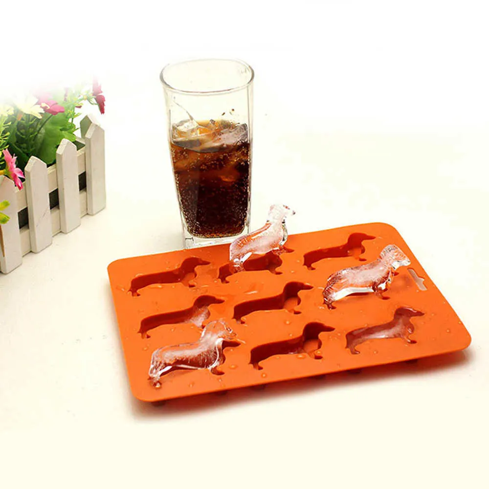 Ice Cream Tools 9 Grid Dachshund ice cube tray Beer Chocolate Food Grade Silicone Mold Trays Reusable Party DIY Bar Pub Wine ice cube maker Z0308