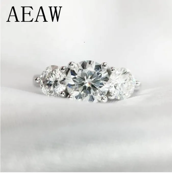 2CTW 6,5 mm rundklippt engagemang Wedding Moissanite Diamond Ring Double Halo Ring Platinum Plated Silver