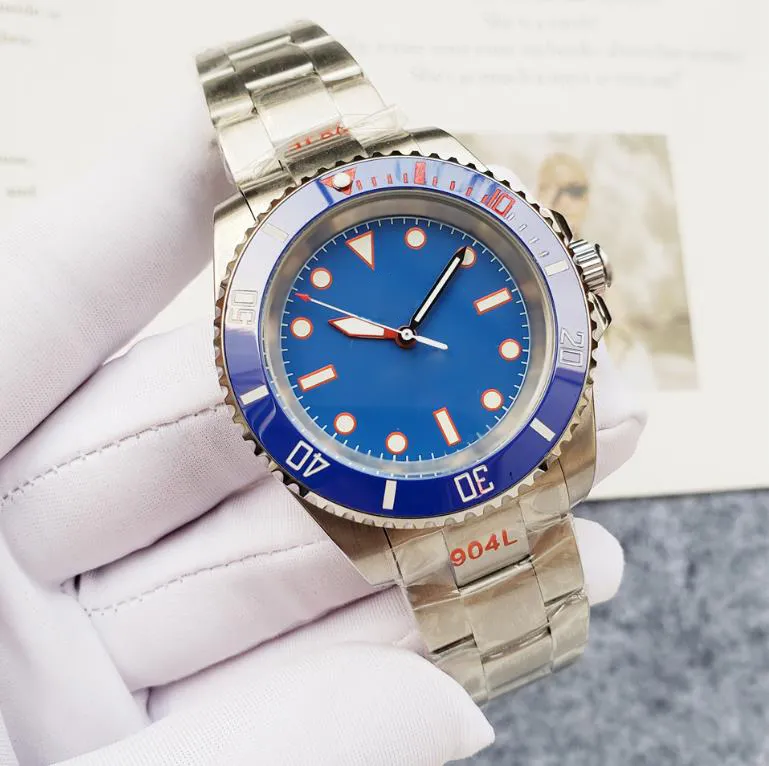 자동 남성 기계식 40mm Sier Blue 904L 올 스테인리스 스틸 수영 빛나는 사파이어 몬트레 드 럭스 워치