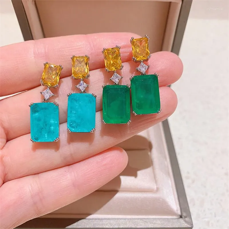 Stud Earrings Shining Crystal Square Dangle High Quality Statement Design Elegant Temperament Brand Jewelry Fashion Earings