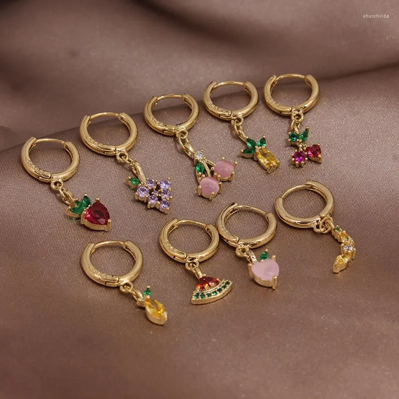 Hoepel oorbellen schattige fruit serie kersen 14k goud vergulde aardbei veelzijdige temperament sieraden dames klassieke hart bengle