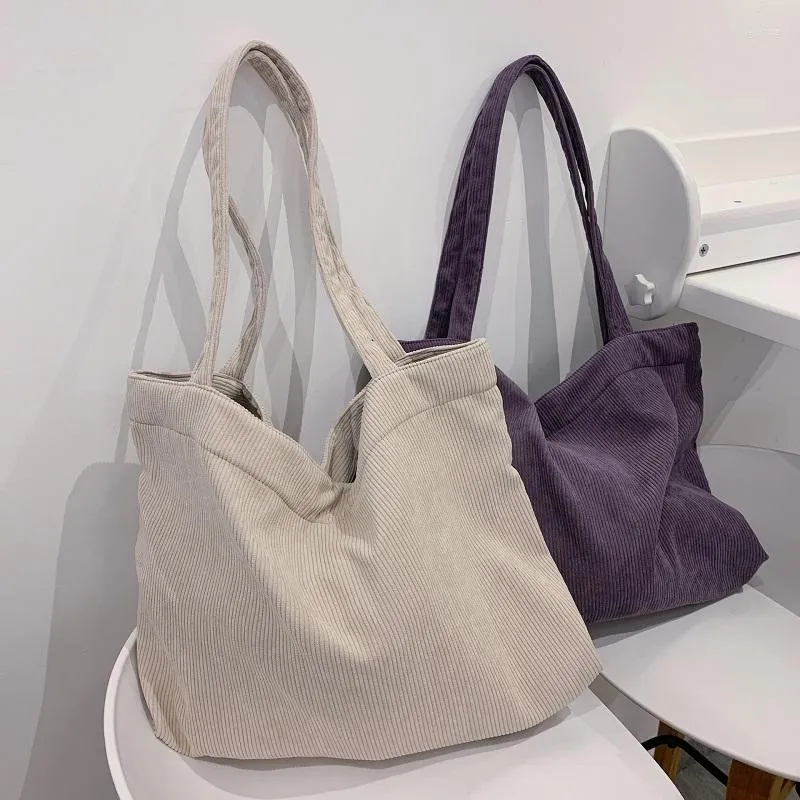 Borse da sera Borsa a tracolla in tela Shopper in velluto a coste per donna 2023 Borse riutilizzabili di grande capacità per lo stoccaggio ambientale casuale femminile