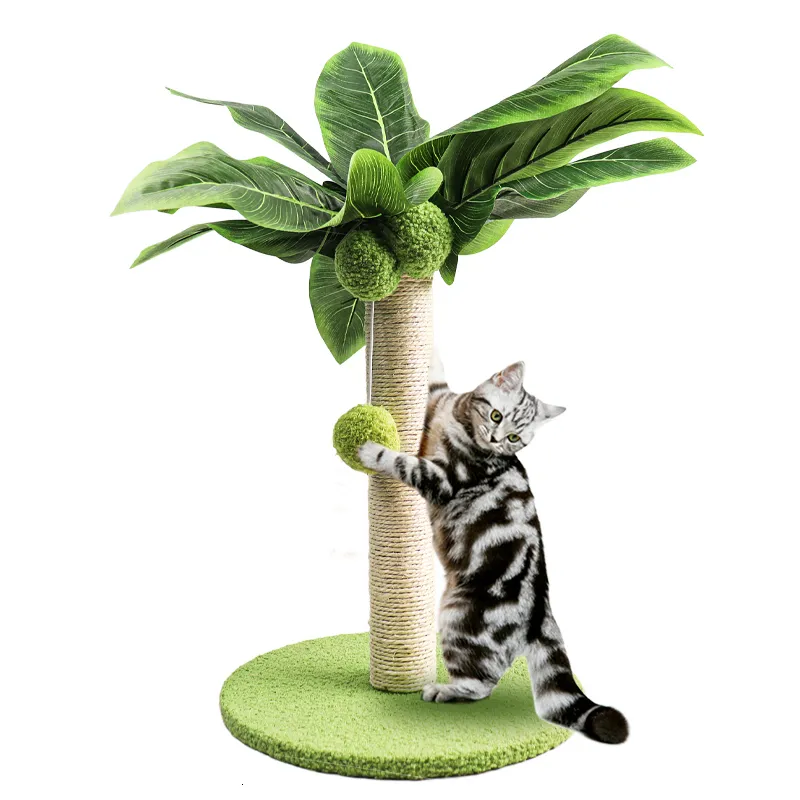 고양이 가구 스크래치 스크래치 포스트 새끼 로프 실내의 나무 애완 동물 제품 UIOP 230309와 함께 귀여운 녹색 잎 게시물