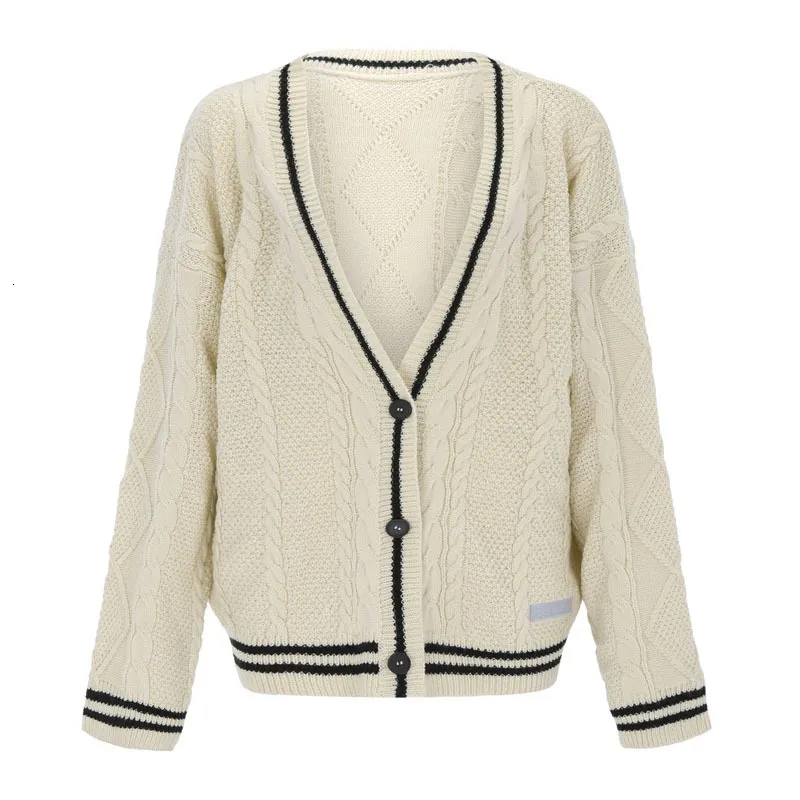 Femmes Tricots Tee's Tees Automne Femmes Beige Col En V Star Broderie Cardigan Casual Pull Lâche Mode Tempérament Tricoté Veste Y2k 230308