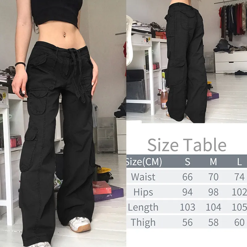 Women's Pants Capris Y2K Pockets Cargo Pants for Women Straight Oversize Pants Harajuku Vintage 90S Aesthetic Low Waist Trousers Wide Leg Baggy Jeans 230309