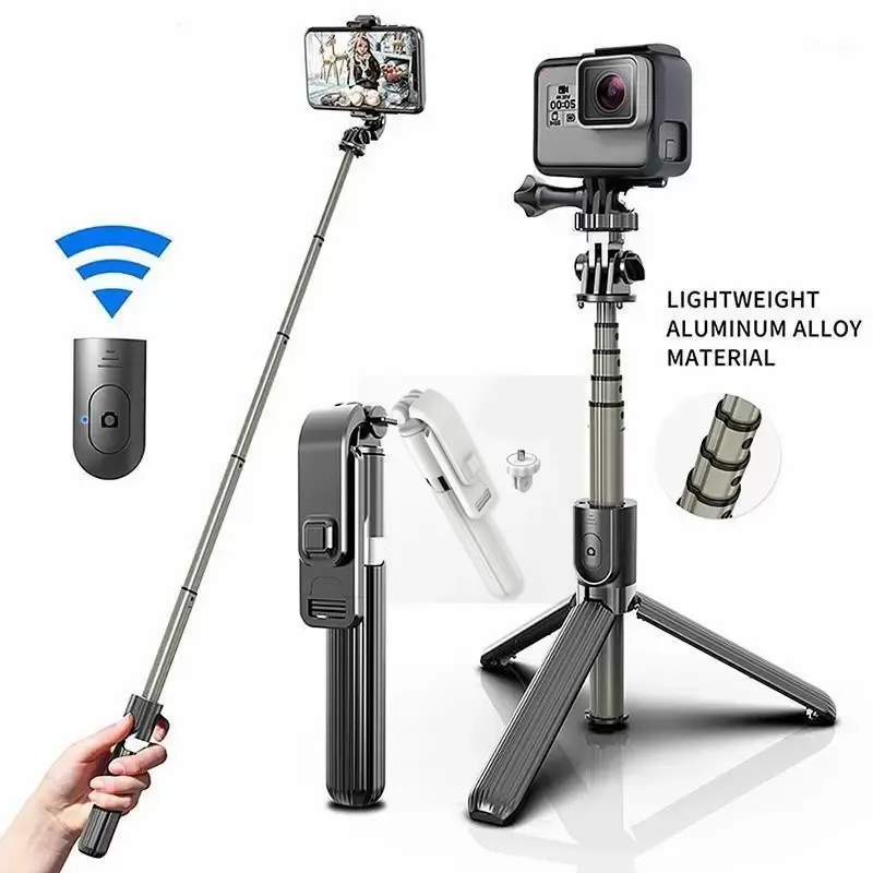 L03 L03 اللاسلكي اللاسلكي Selfie Sticke مع Monopod قابلة للطي ثلاثي القوائم لنظام iOS Android iPhone 14 Pro GoPro Cameras