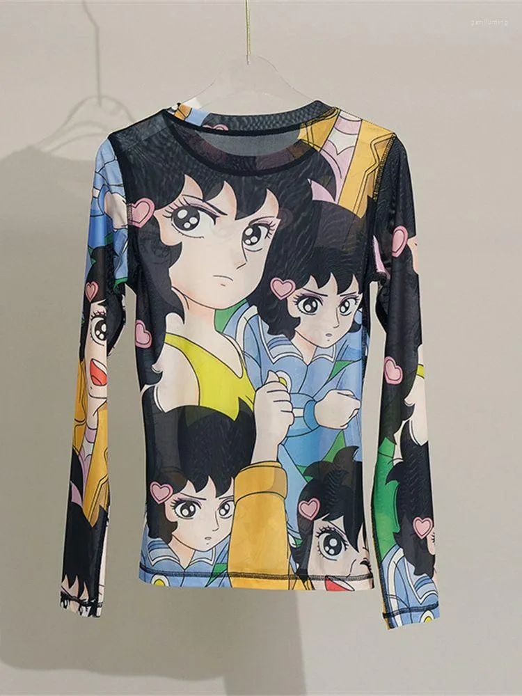 القمصان النسائية thirts cartoon character print thertslim long sleeve pullover undershirt tops