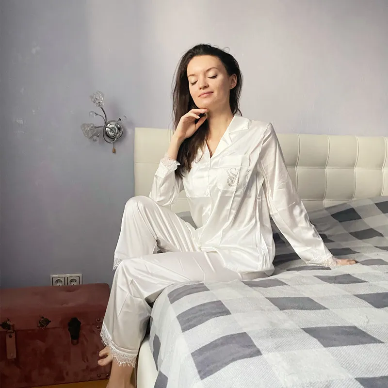 Kvinnors sömnkläder Kvinnors pyjamas Tvådelar Set Solid Color Trousers Evening Wear Fashion Party Casual Wear Long Sexig Lace Luxury LoungeWear Set 230309