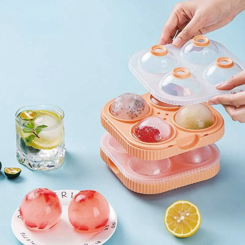 Ice Cream Tools Big Ice Ball Maker Ice Cube Trays 3D Rose Ice Molds DIY 4 Grids Ice Cube Mold Bar Pub Wine Ice Blocks Makers Removable Lids Z0308