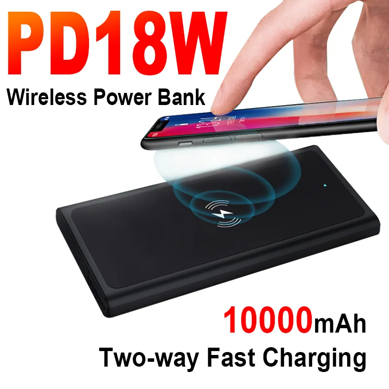 10000 mAh Wireless Fast Charging Power Bank Tragbares Zwei-Wege-Schnellladegerät 2 USB Externer Akku für Xiaomi iPhone Sams