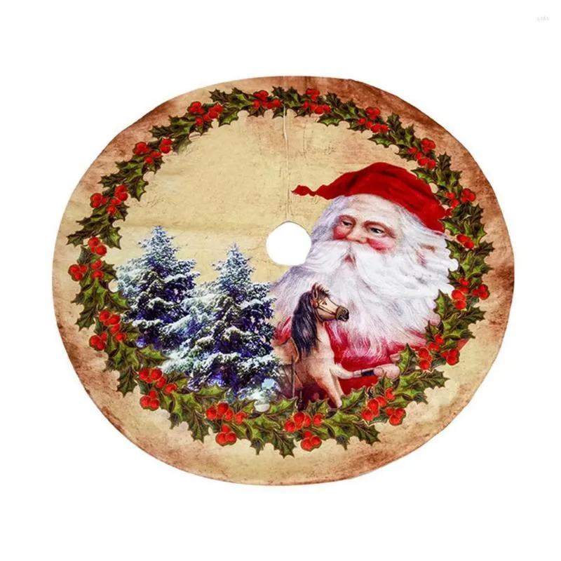 Christmas Decorations Santa Claus Tree Skirt Non-Woven Fabric Cartoon Pattern Bottom Decoration 120Cm