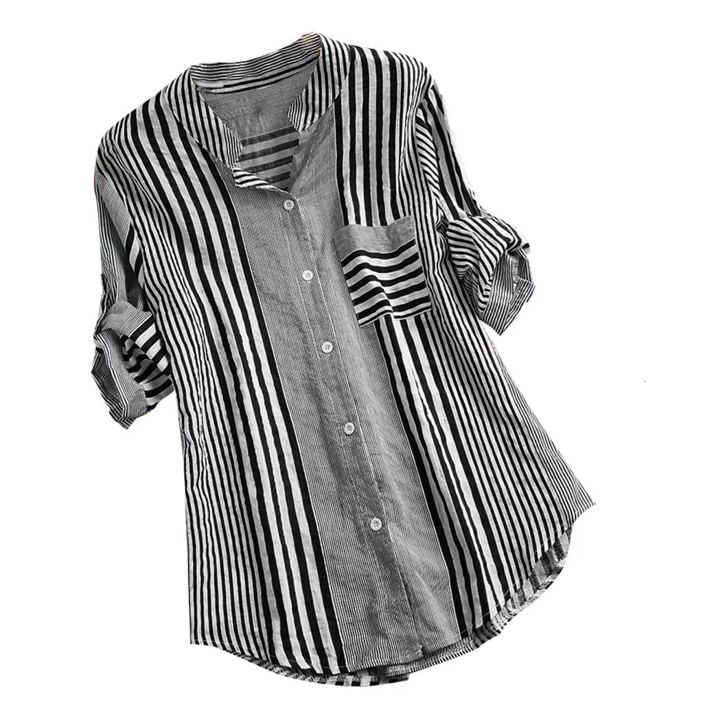 Bluzki damskie koszule w paski nadruk 4xl koszule plus rozmiar Tunety TUTIC TRZECI BUTUNKI BLUSE WSKAZÓWKA Moda moda swobodne luźne koszule dla kobiet Top Mujer 230309
