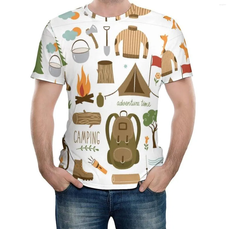 Camisetas de camisetas masculinas Equipamento de acampamento Botas de dormir botas de fogueira hatchet hatchet log obra de arte gráfica Cool Atividade Competição Eur