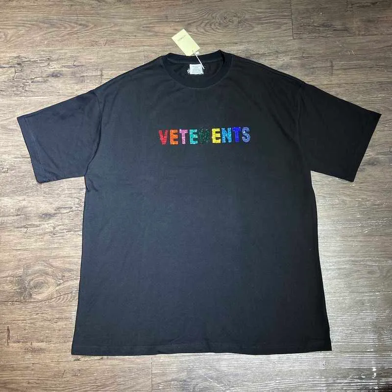 Dropshipping Vetements Tshirts Oversize Colored Letter Printing Short Sleeve Vtm Original 1 Package T-shirt Men Women B9