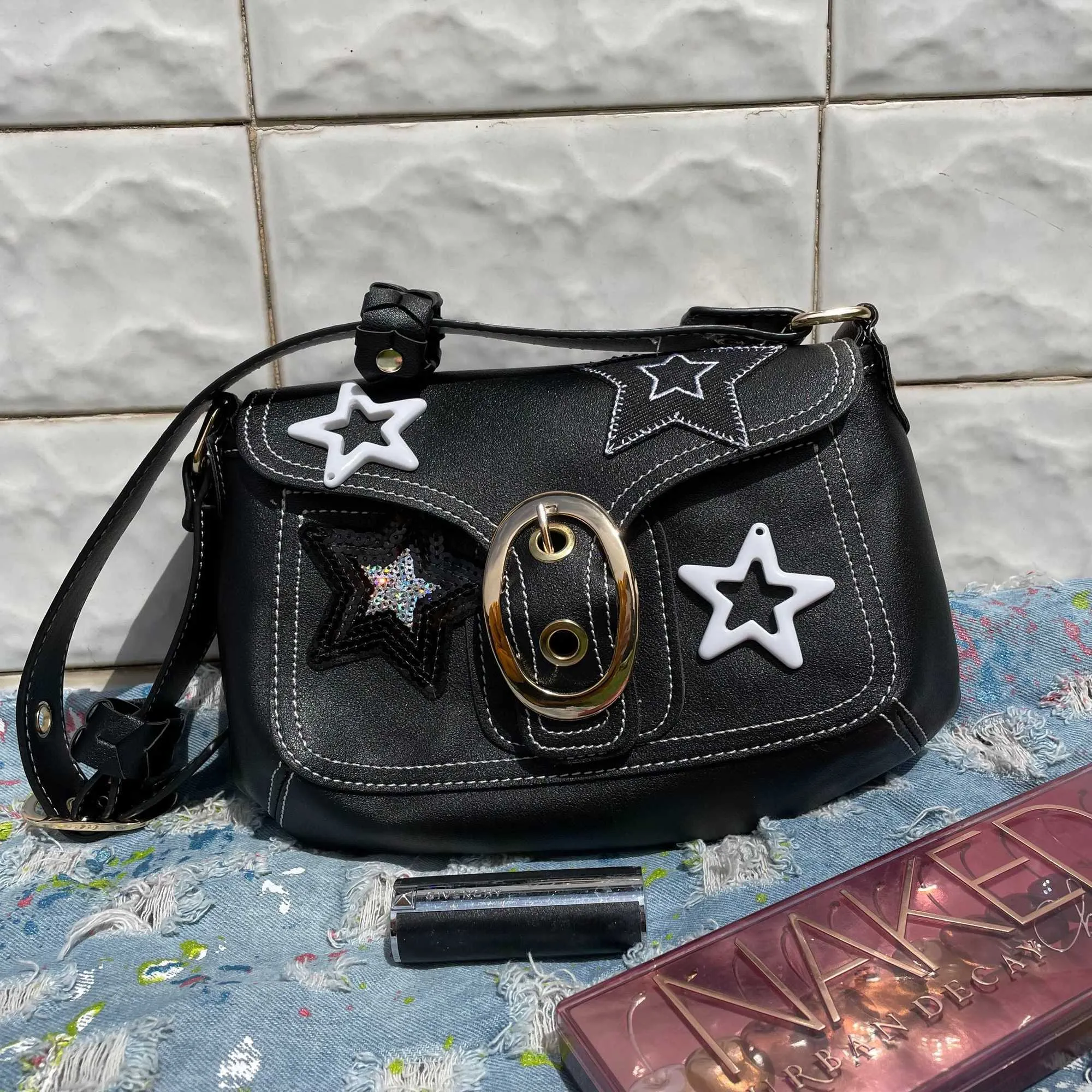 Bolsas de ombro bolsas vintage para women street street Trendyol Babes Moto Biker Bag Sagão outono 2023 Estrela casual feminina 230309