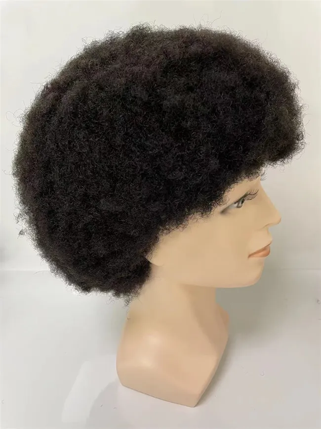 Raiz de cabelo humano virgem indiana 4mm Afro Afro Kinky Curl Full Lace Wig para homens negros