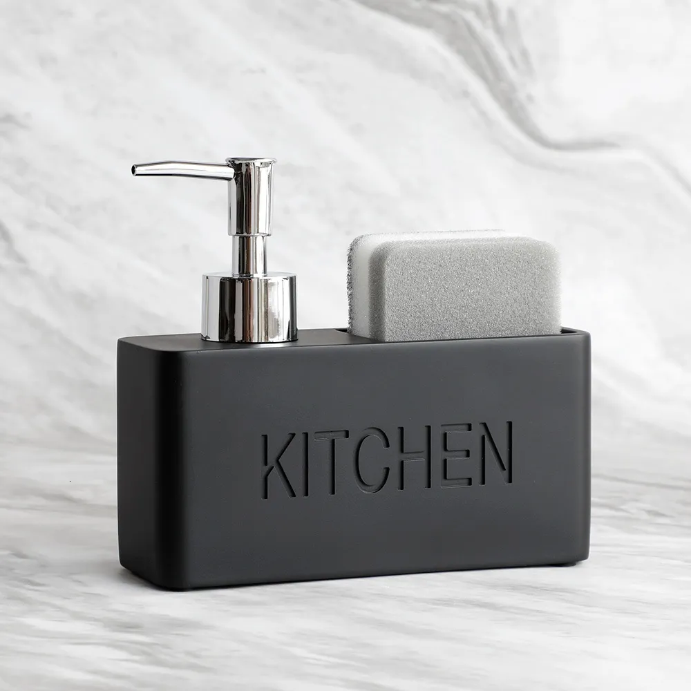 Liquid Soap Dispenser Dish for Kitchen Hand Pump Bottle Caddy with Storage Compartment Holds and Stores Sponges 230308