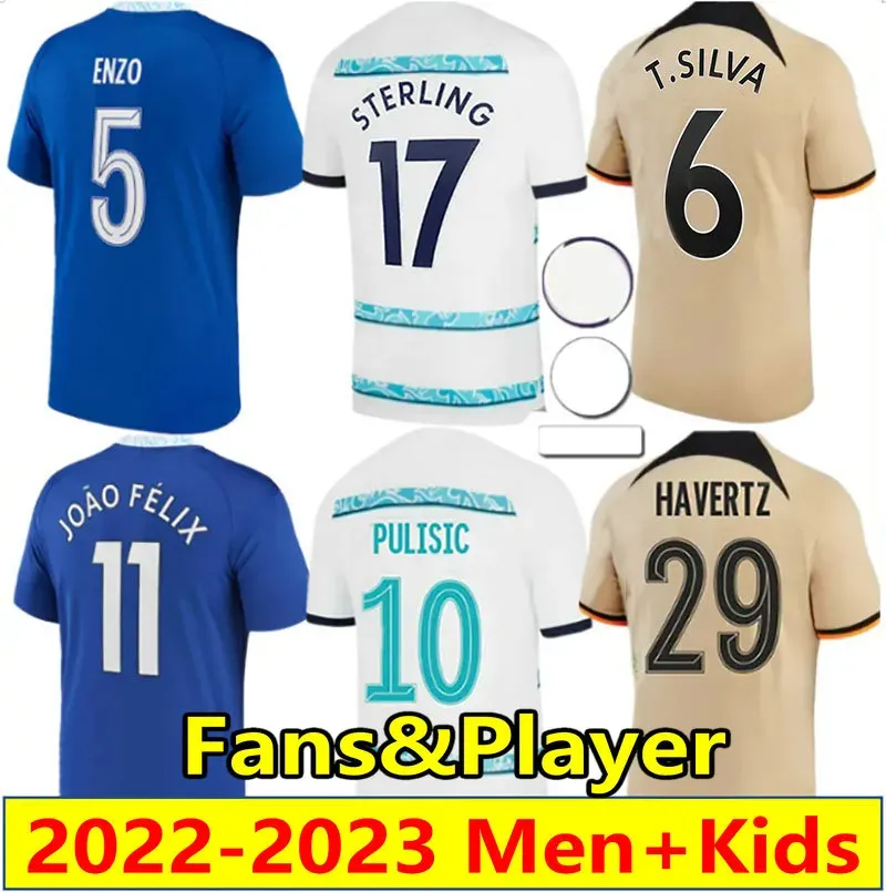 22 23 STERLING CFC KANTE MOUNT Camisas de futebol 2022 2023 JOAO FELIX ENZO FERNANDEZ HAVERTZ T.SIA PULISIC ZIYECH MUDRYK CUCURELLA Futebol S