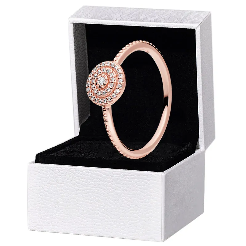 Eleganter funkelnder 18-Karat-Roségold-Ring für Pandora, authentischer Sterlingsilber-Hochzeitsschmuck für Frauen, Freundin, Geschenk, CZ-Diamantringe mit Original-Box-Set