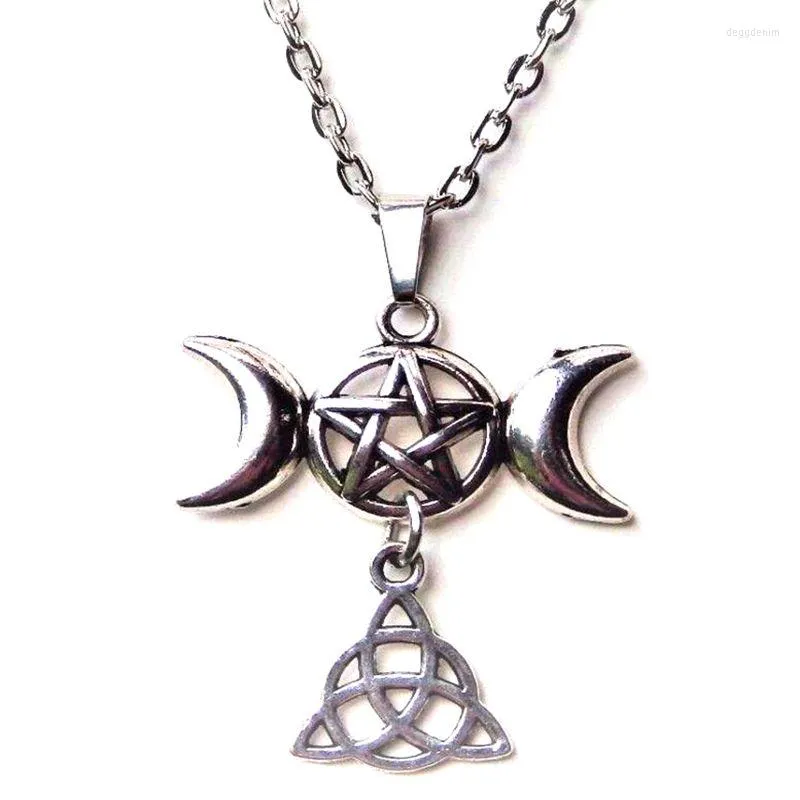 Pendant Necklaces Vintage Steampunk Triple Moon Goddess Pentagram Necklace Gothic Knot Chain&Cord Choker Women Jewelry Hip Hop Gift