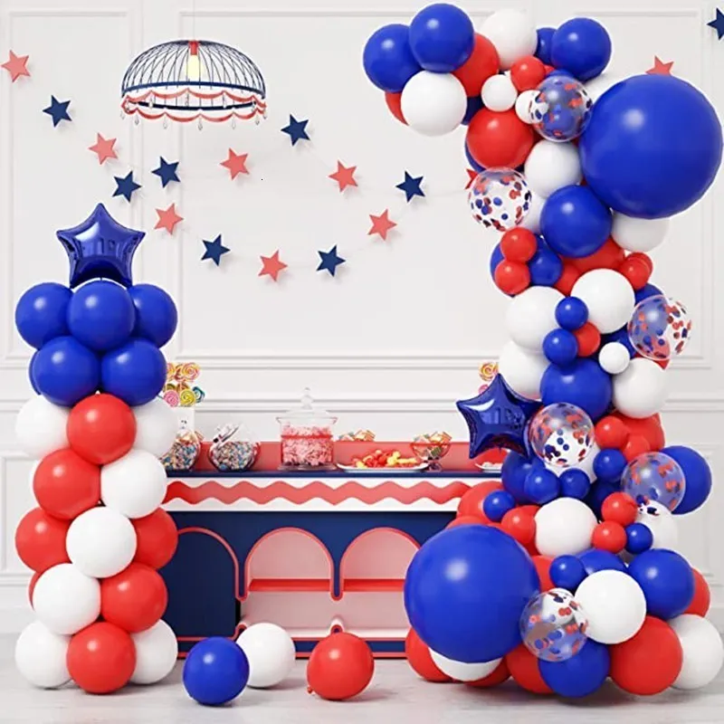 Andere evenementenfeestjes 145 stks Red White en Blue Balloon Garland Arch Kit voor Nautical Party Baseball Party 4 juli Independence Day Decorations 230309