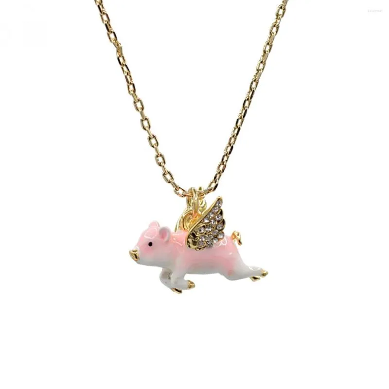 Colliers pendentif mignons petits cochons volants 3D avec collier de bétail en émail